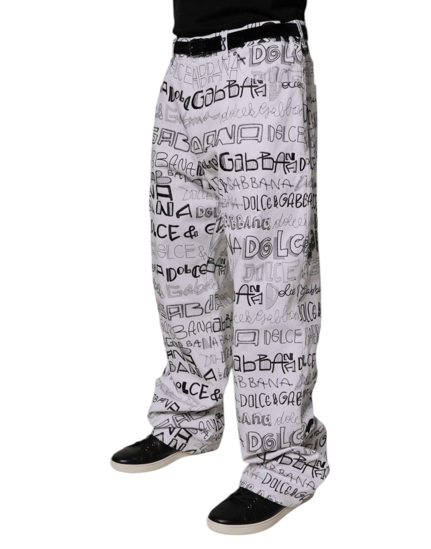 Dolce & Gabbana White Logo Print Straight Men Denim Men's Jeans