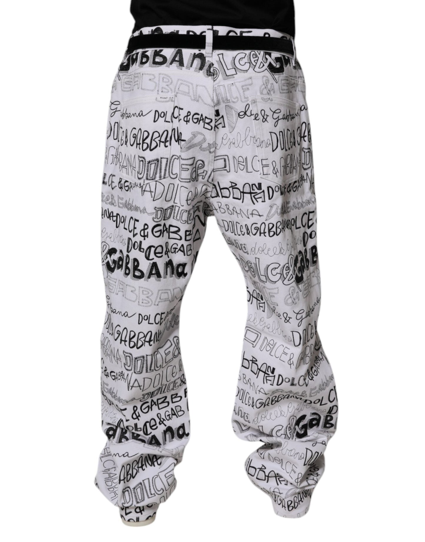 Dolce & Gabbana White Logo Print Straight Men Denim Men's Jeans