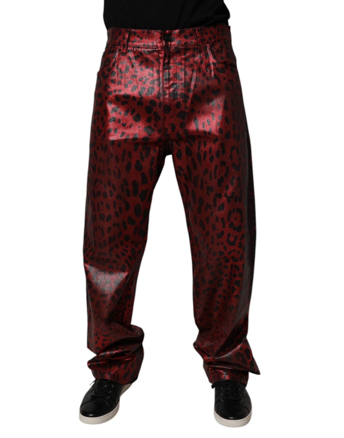 Dolce & Gabbana Red Leopard Cotton Straight Men Denim Men's Jeans