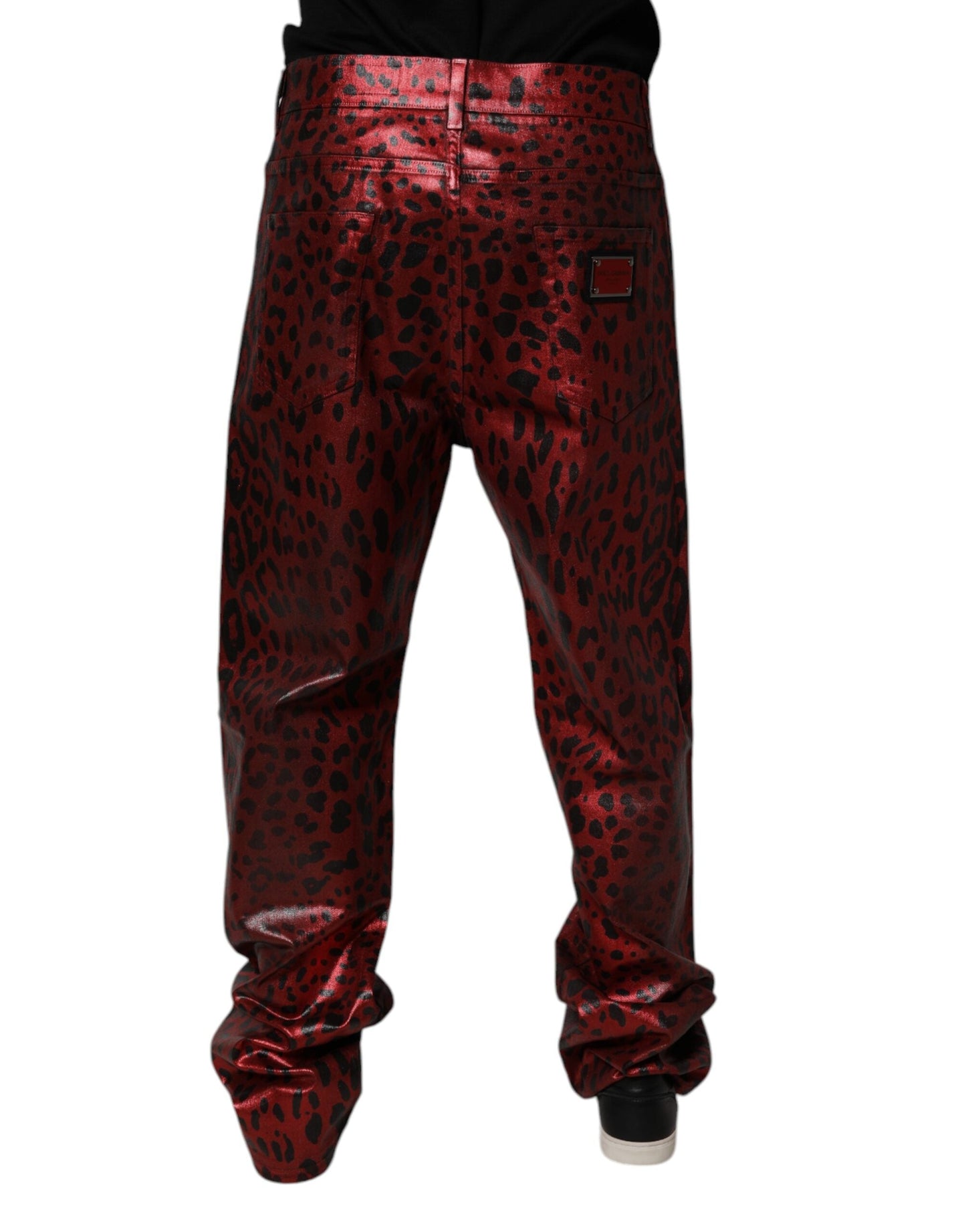 Dolce & Gabbana Red Leopard Cotton Straight Men Denim Men's Jeans
