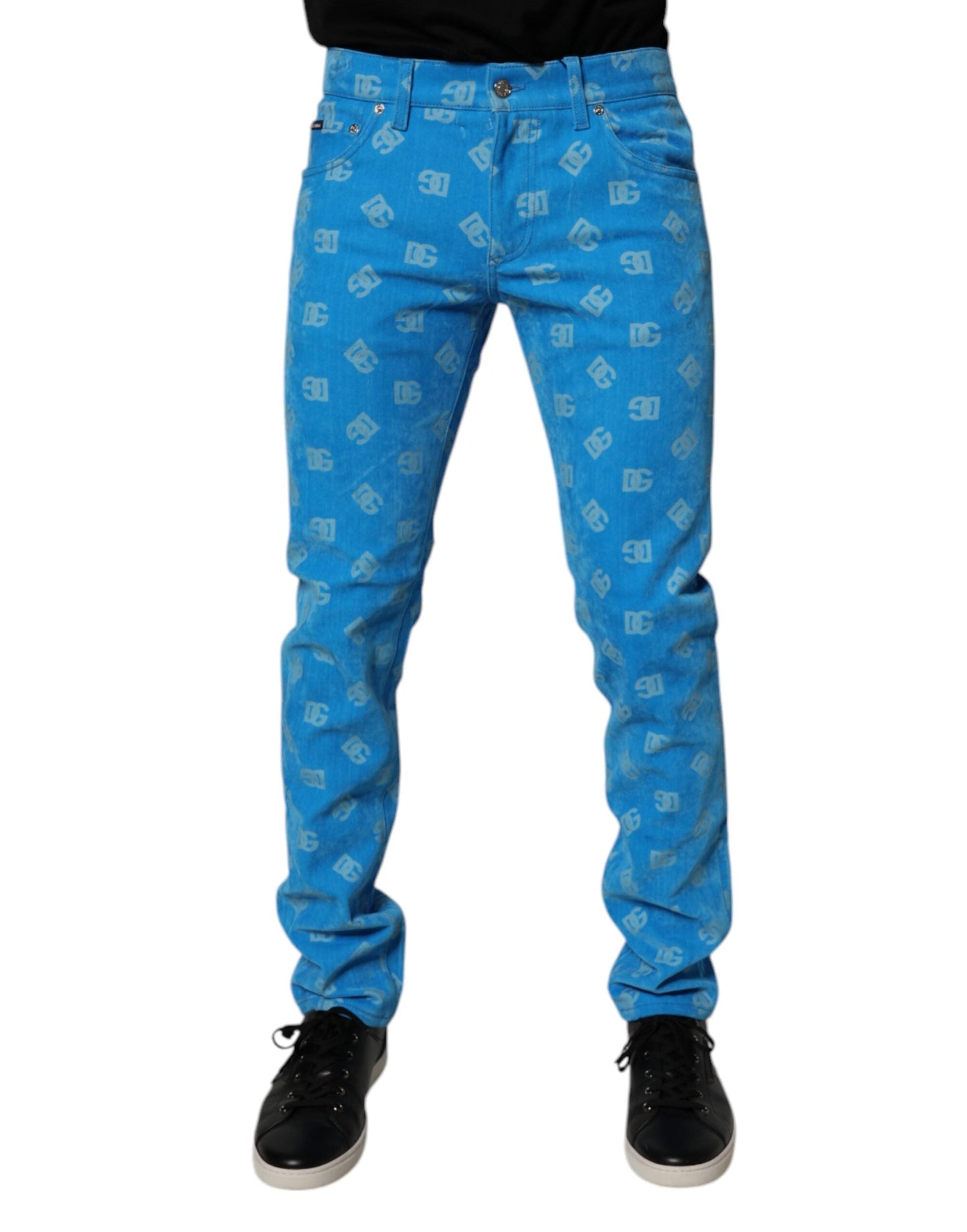 Dolce & Gabbana Blue Logo Monogram Cotton Skinny Denim Men's Jeans