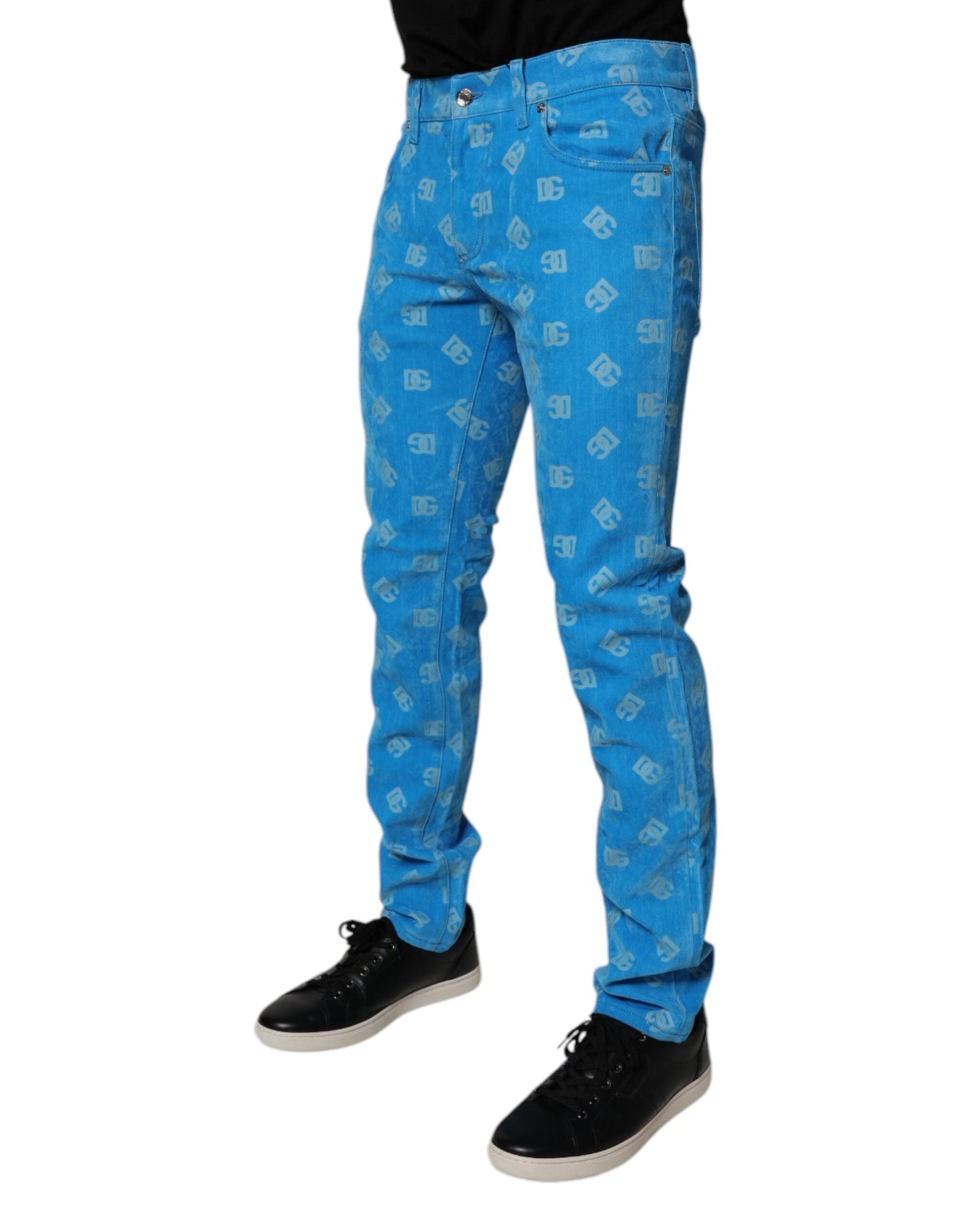 Dolce & Gabbana Blue Logo Monogram Cotton Skinny Denim Men's Jeans