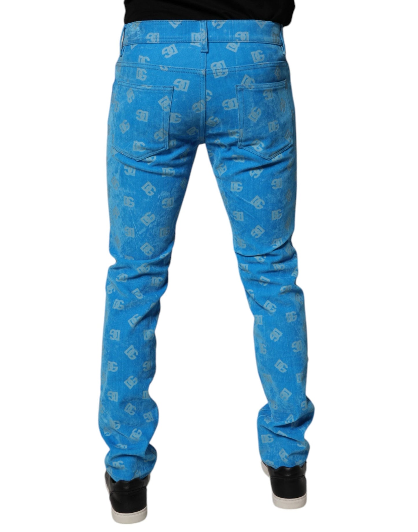Dolce & Gabbana Blue Logo Monogram Cotton Skinny Denim Men's Jeans