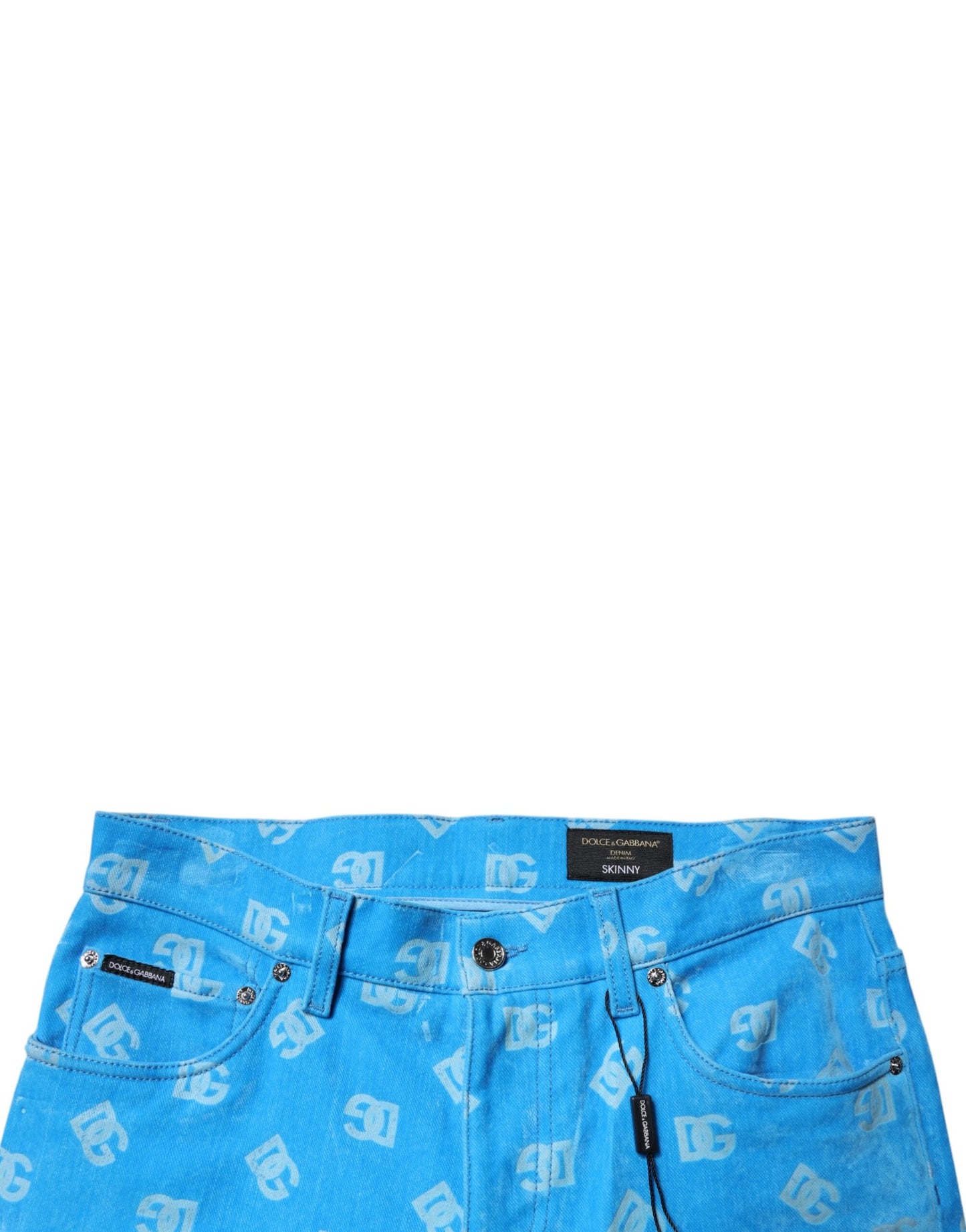 Dolce & Gabbana Blue Logo Monogram Cotton Skinny Denim Men's Jeans