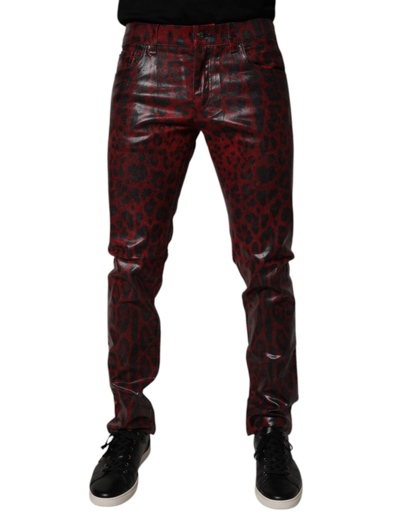 Dolce & Gabbana Red Leopard Cotton Skinny Men Denim Men's Jeans