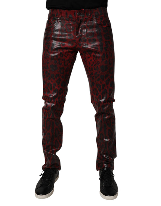Dolce & Gabbana Red Leopard Cotton Skinny Men Denim Men's Jeans