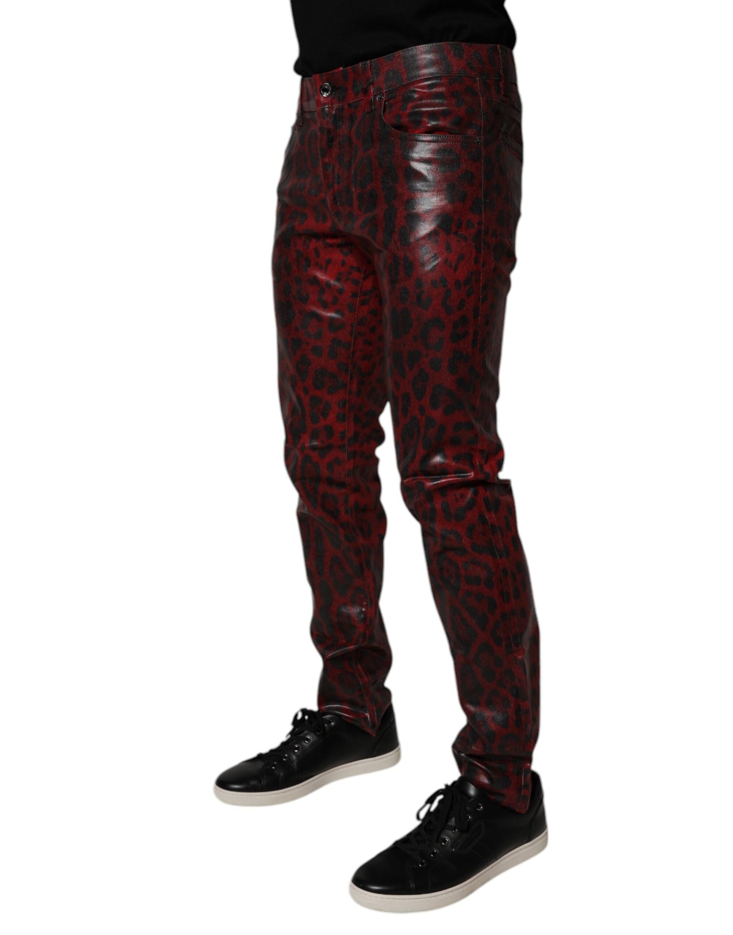Dolce & Gabbana Red Leopard Cotton Skinny Men Denim Men's Jeans
