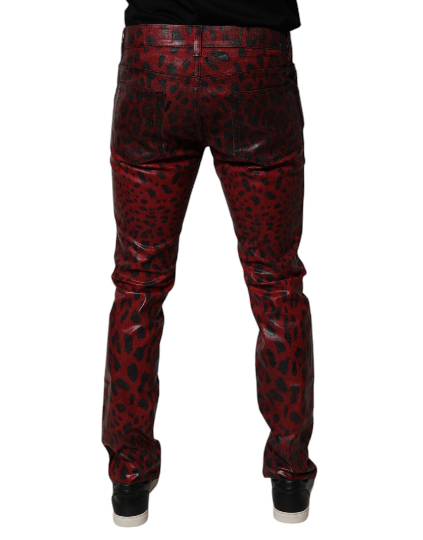 Dolce & Gabbana Red Leopard Cotton Skinny Men Denim Men's Jeans