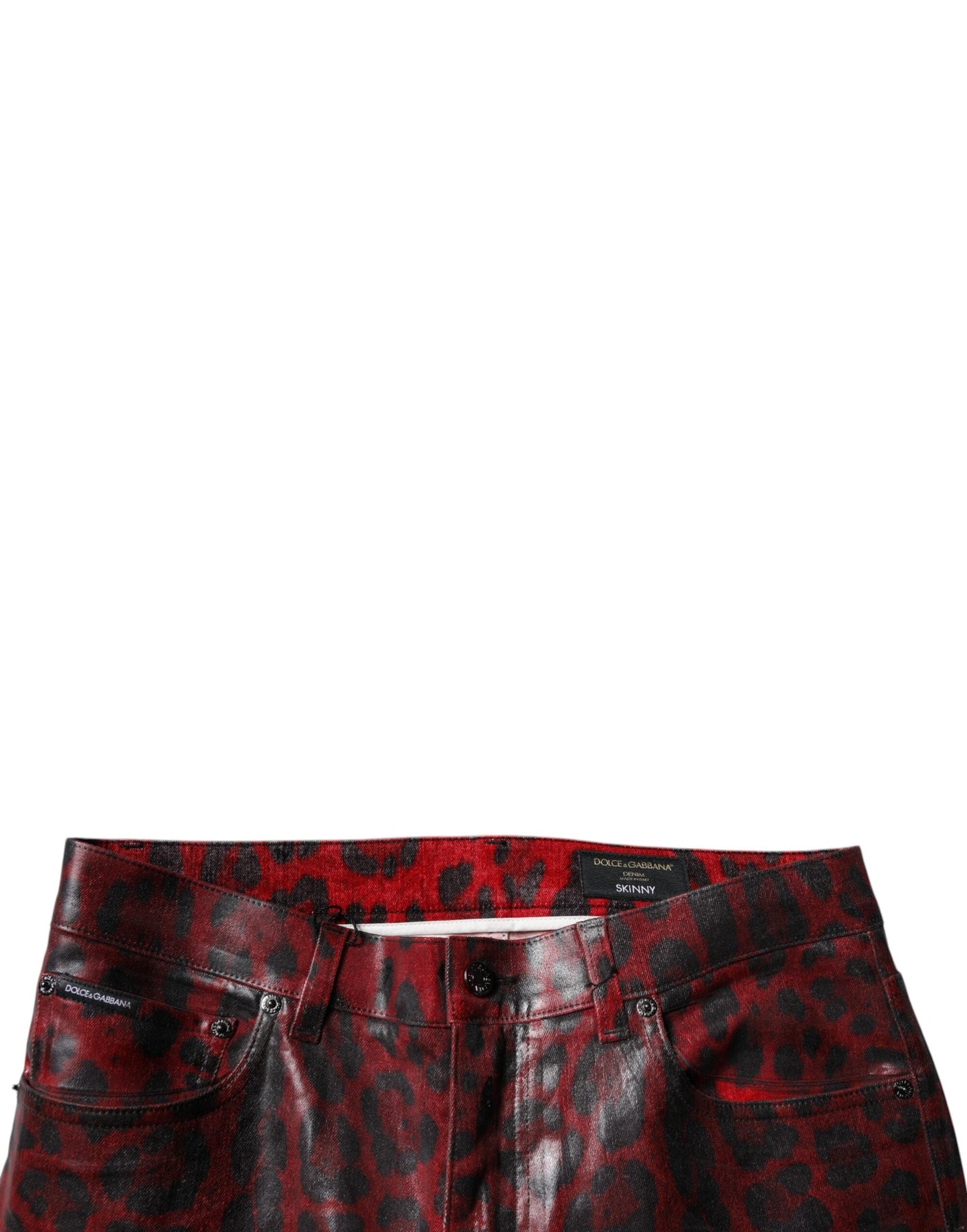 Dolce & Gabbana Red Leopard Cotton Skinny Men Denim Men's Jeans