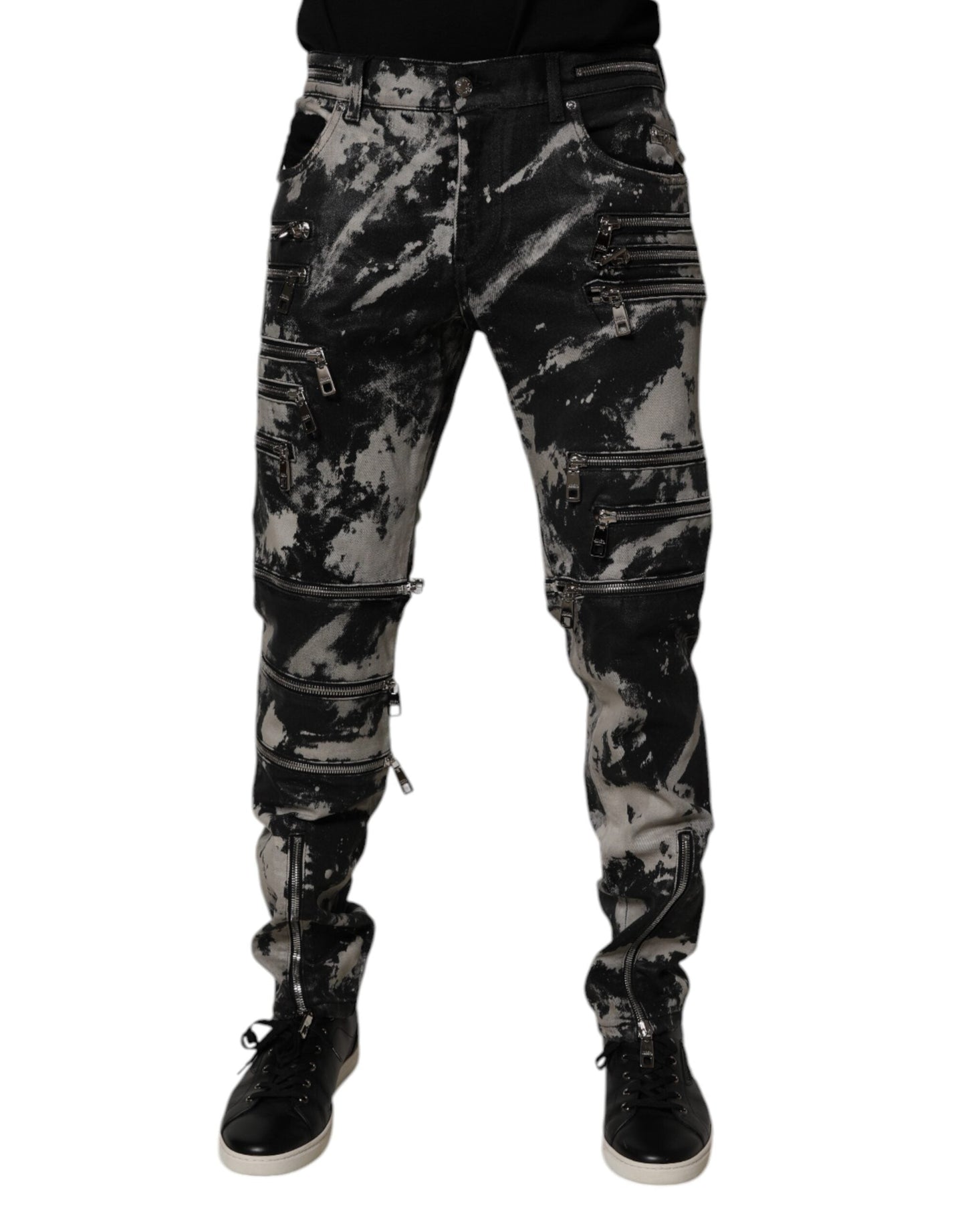 Dolce & Gabbana Black Tie Dye Cotton Skinny Zip Denim Men's Jeans
