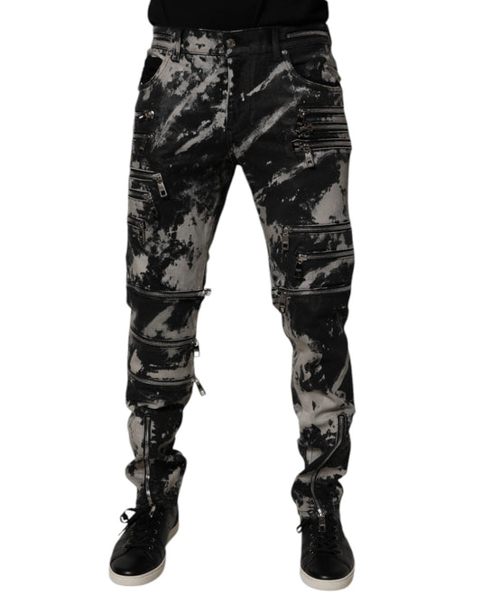 Dolce & Gabbana Black Tie Dye Cotton Skinny Zip Denim Men's Jeans