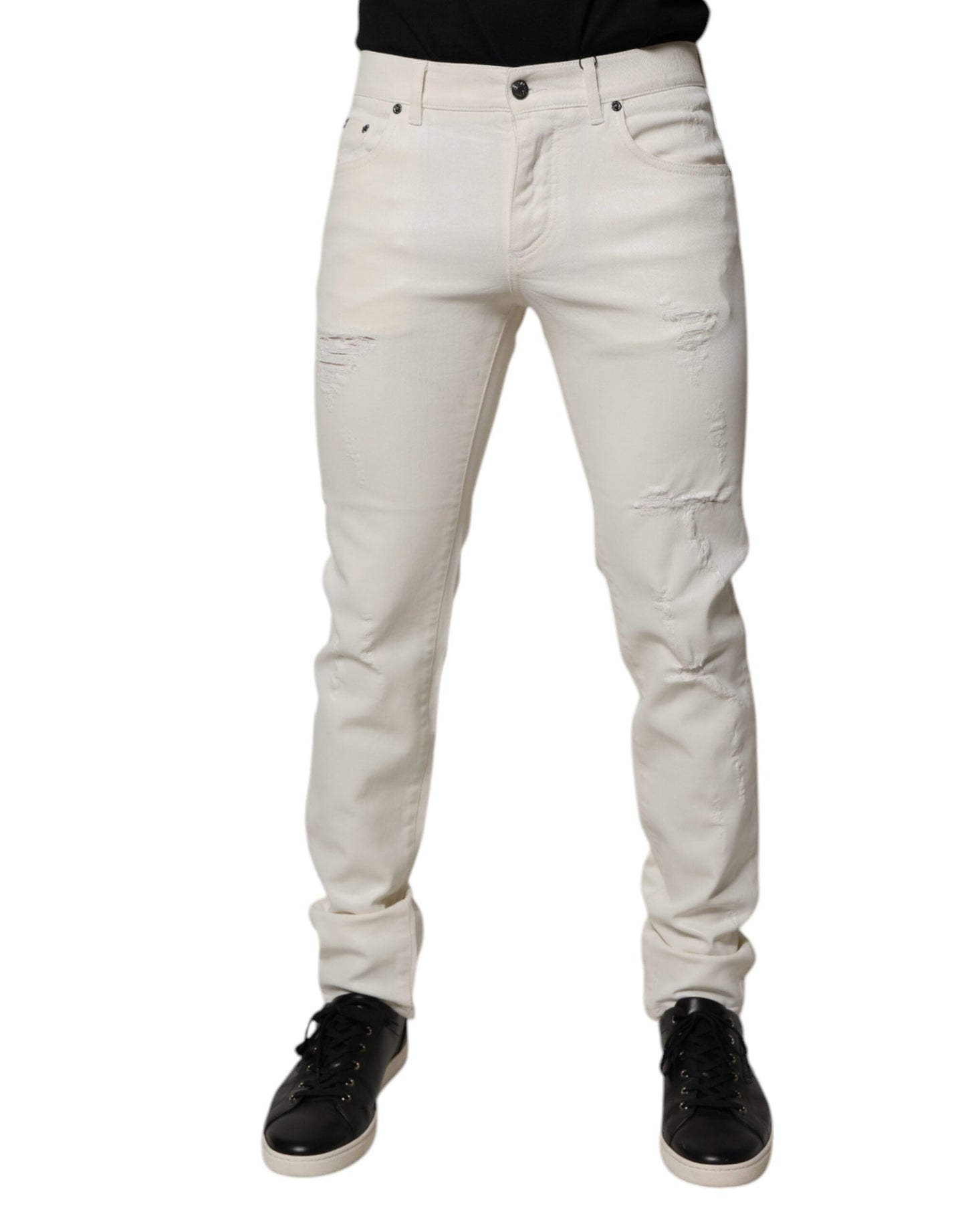 Dolce & Gabbana Off White Cotton Stretch Skinny Denim Men's Jeans ()