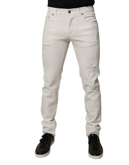 Dolce & Gabbana Off White Cotton Stretch Skinny Denim Men's Jeans ()
