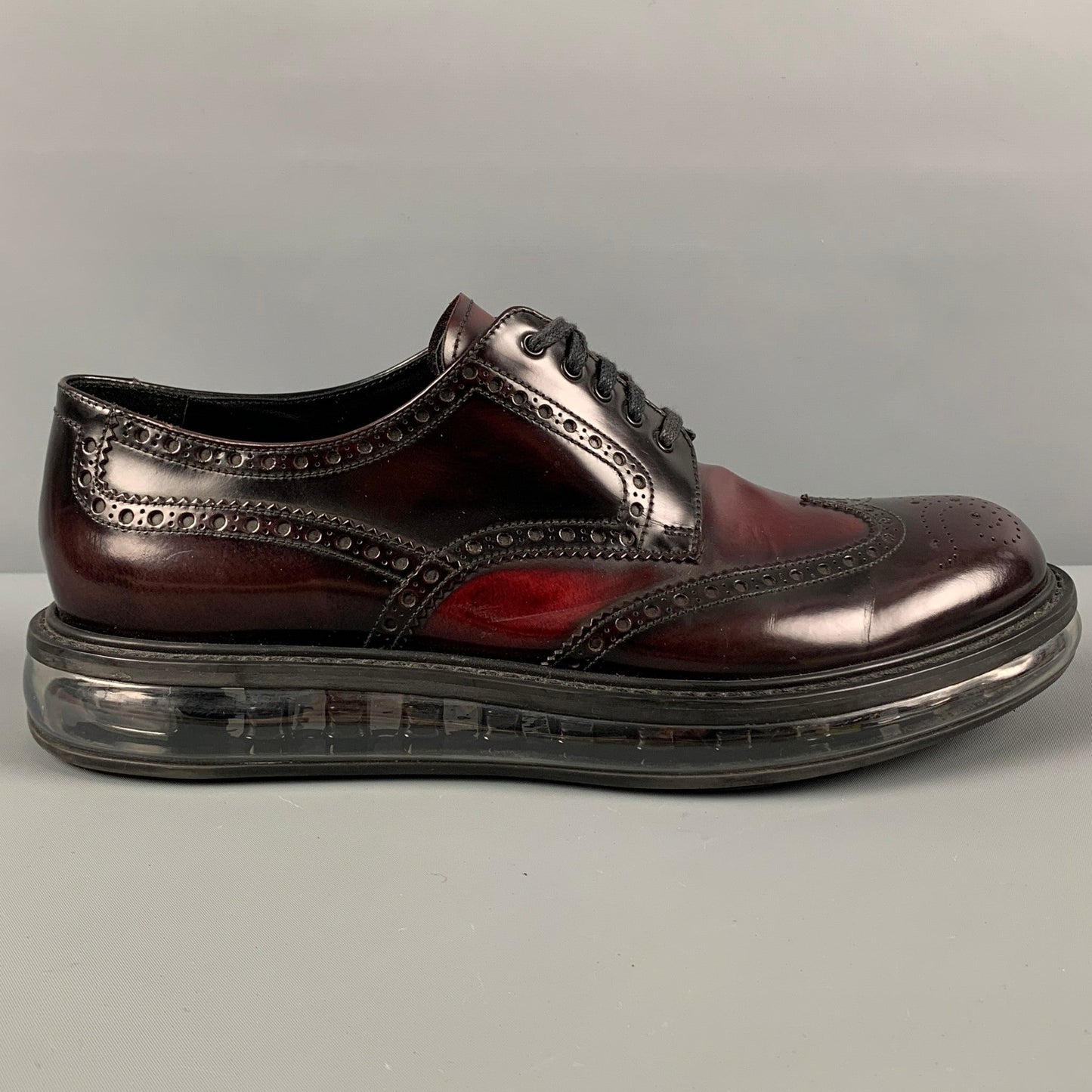 PRADA Size 10.5 Burgundy Perforated Leather Platform Lace Up Shoes