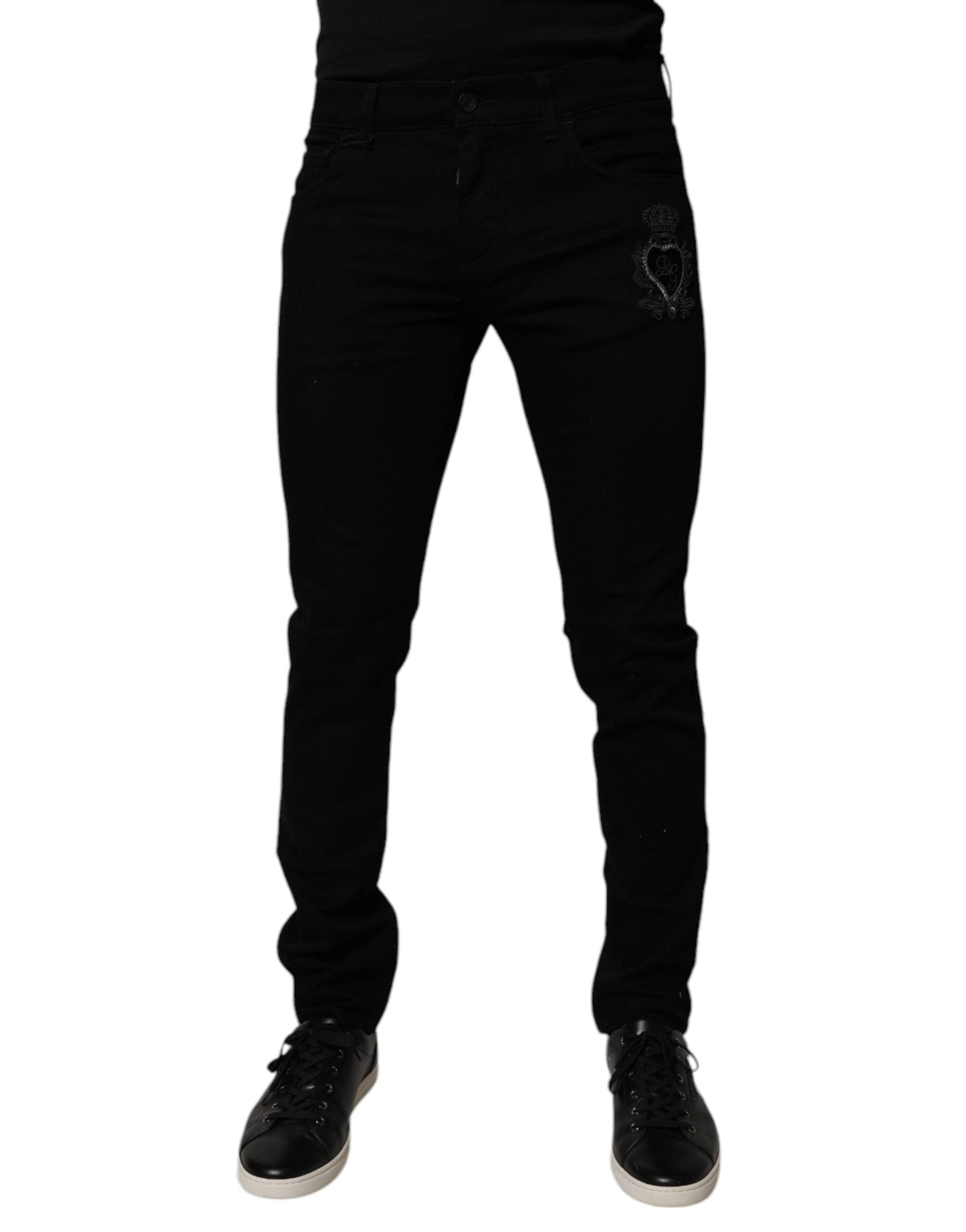 Dolce & Gabbana Black Sacred Heart Cotton Skinny Denim Men's Jeans