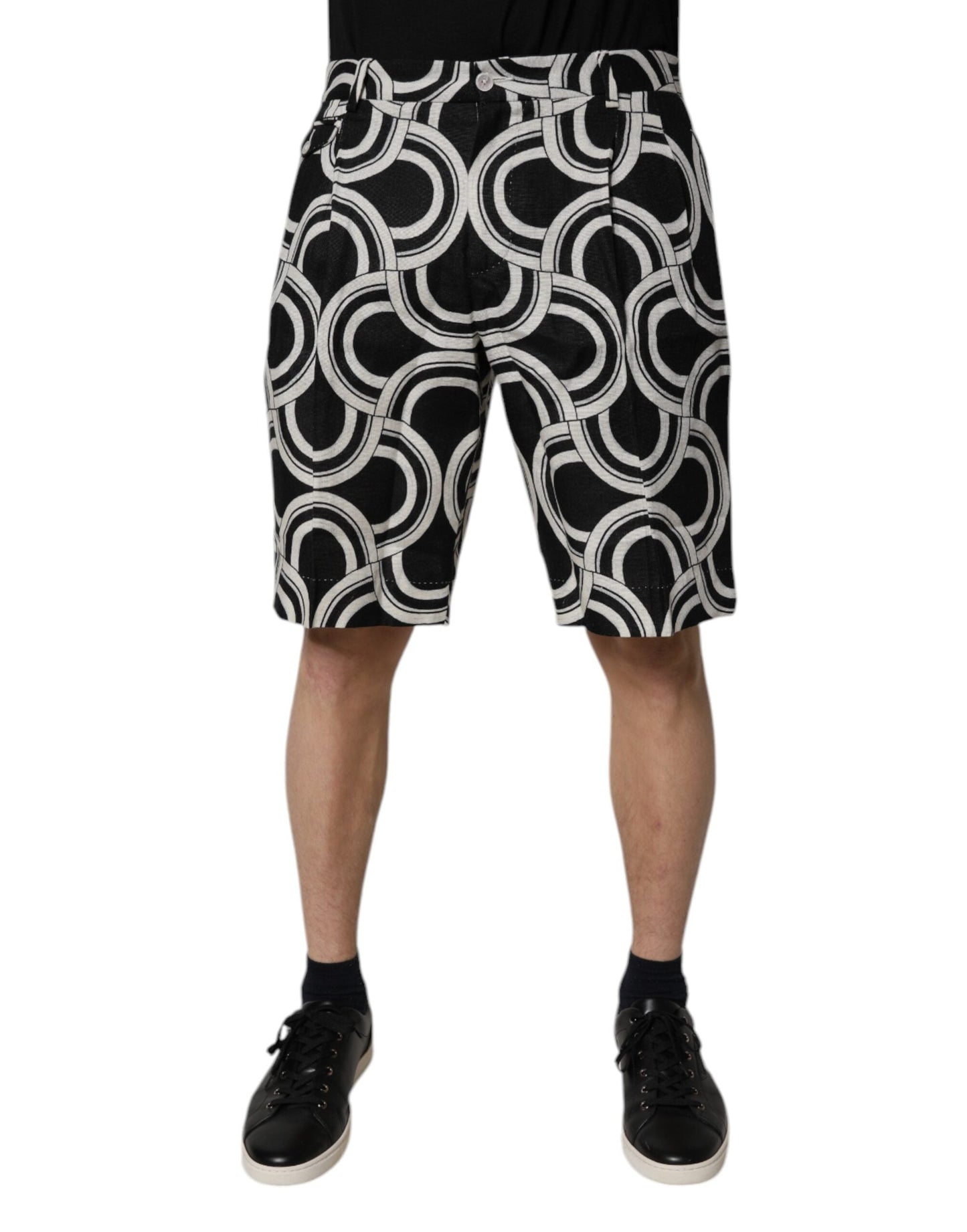 Dolce & Gabbana Black White Linen Bermuda Men's Shorts ()