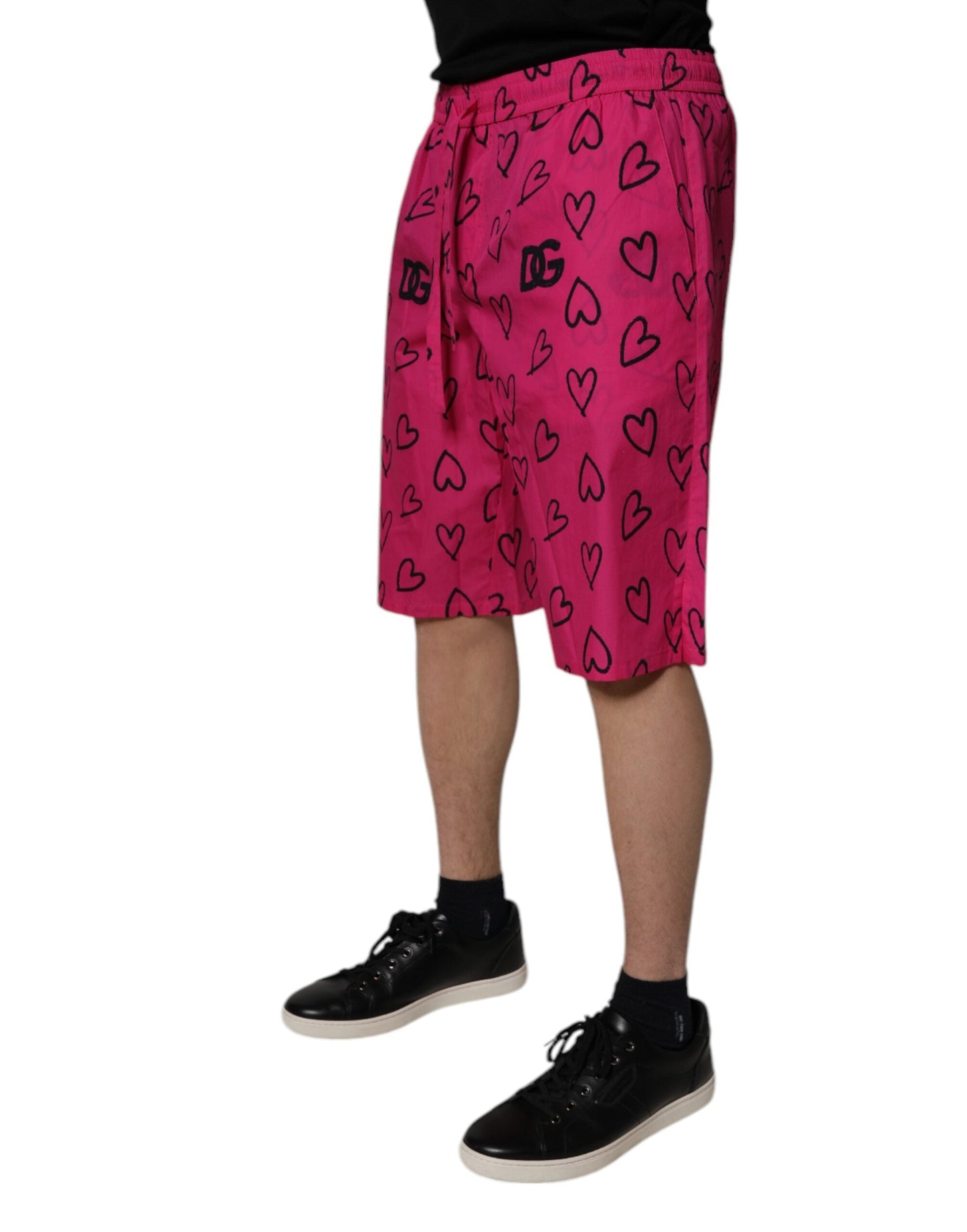 Dolce & Gabbana Pink Cotton Heart Print Bermuda Men's Shorts