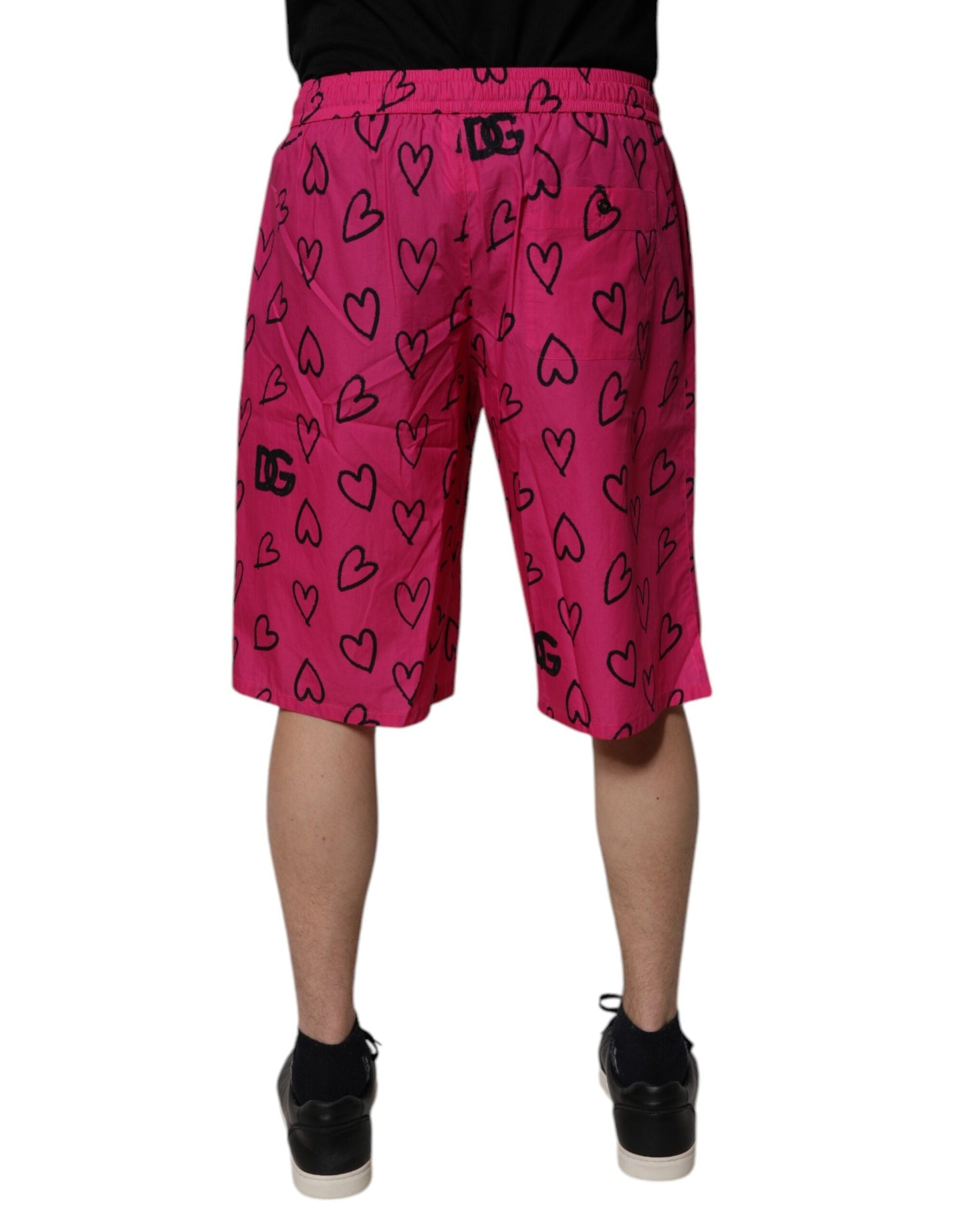 Dolce & Gabbana Pink Cotton Heart Print Bermuda Men's Shorts