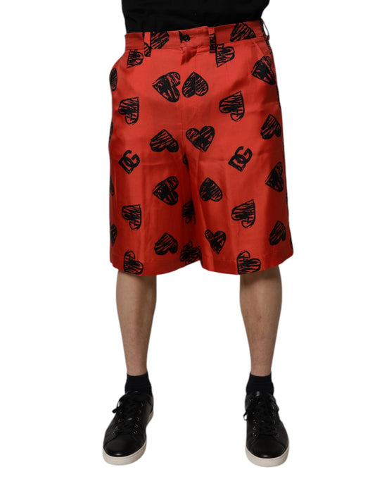 Dolce & Gabbana Orange Silk Heart Print Bermuda Men's Shorts ()