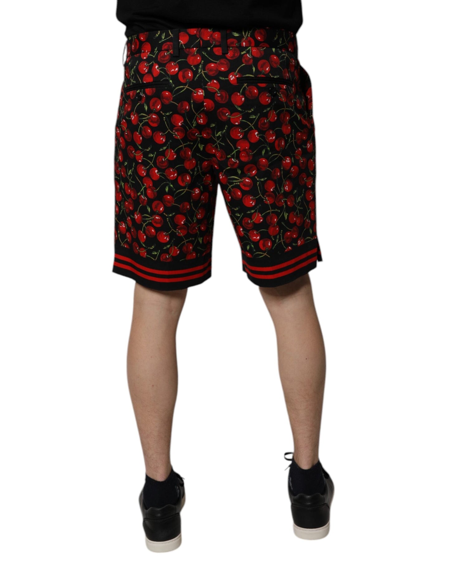 Dolce & Gabbana Black Red Cherry Print Bermuda Cotton Men's Shorts