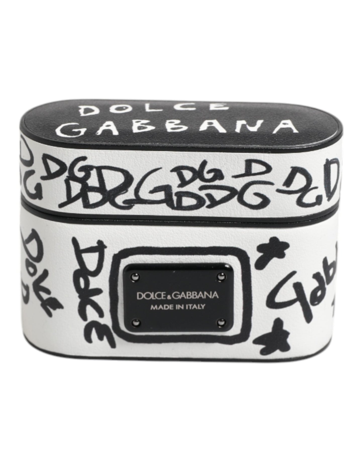 Dolce & Gabbana Black White Leather Scribble Embossed Logo Airpods Men's Case