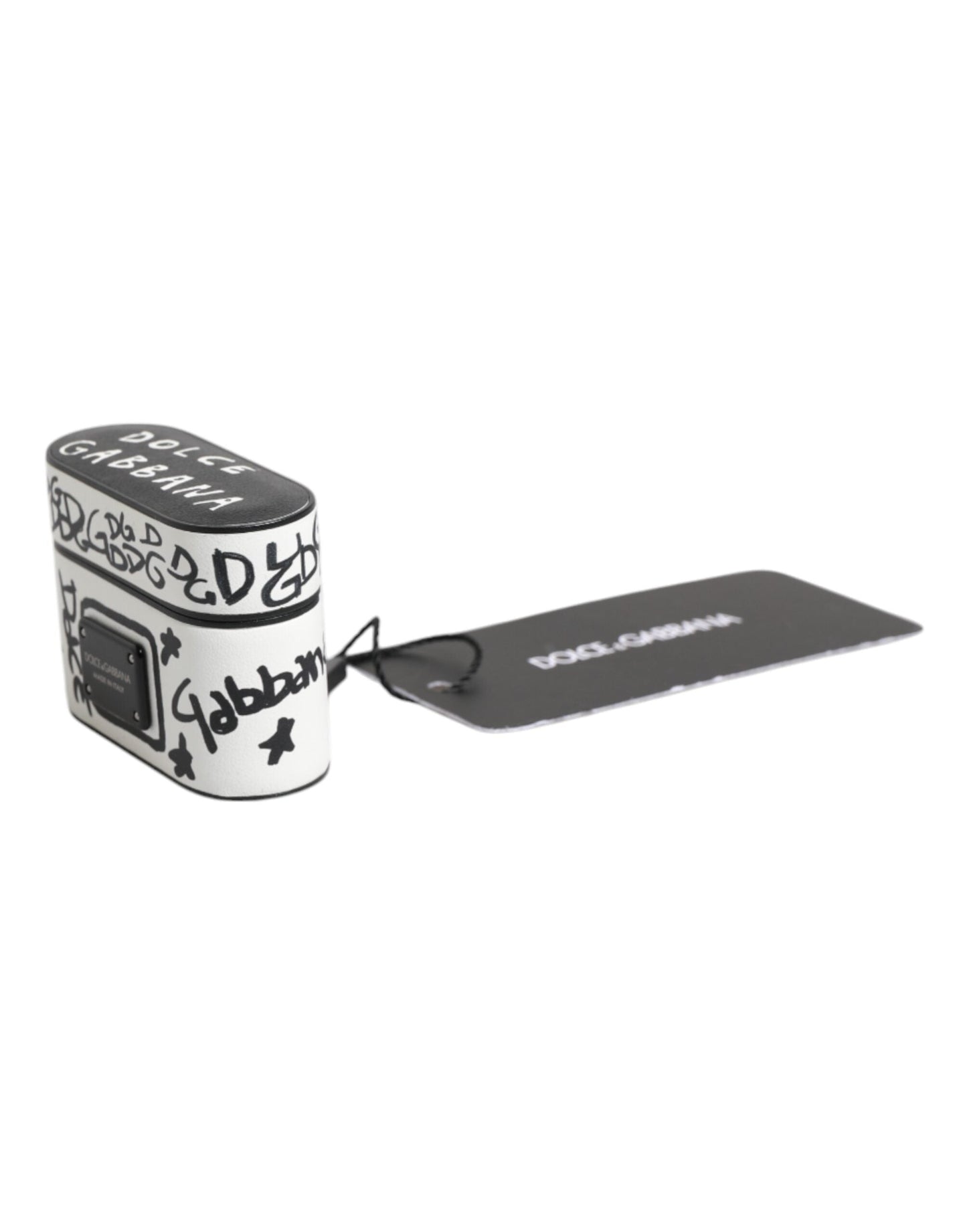 Dolce & Gabbana Black White Leather Scribble Embossed Logo Airpods Men's Case
