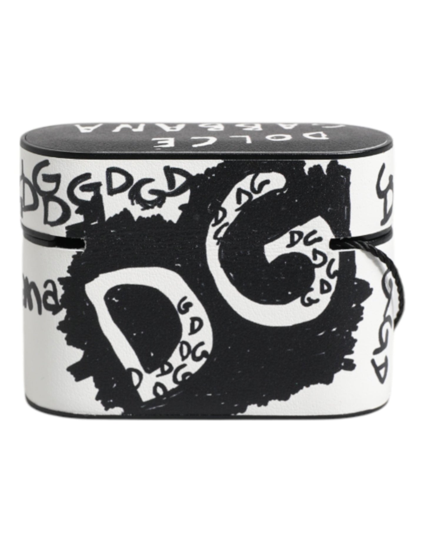 Dolce & Gabbana Black White Leather Scribble Embossed Logo Airpods Men's Case