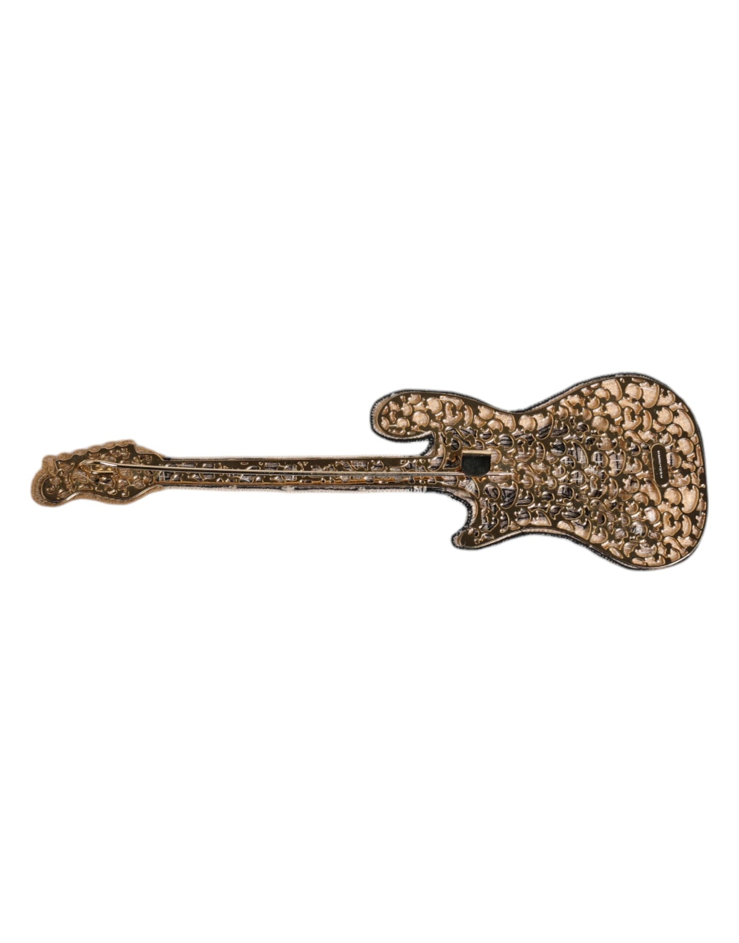Dolce & Gabbana Gold Brass Logo Beaded Guitar Pin Men's Brooch