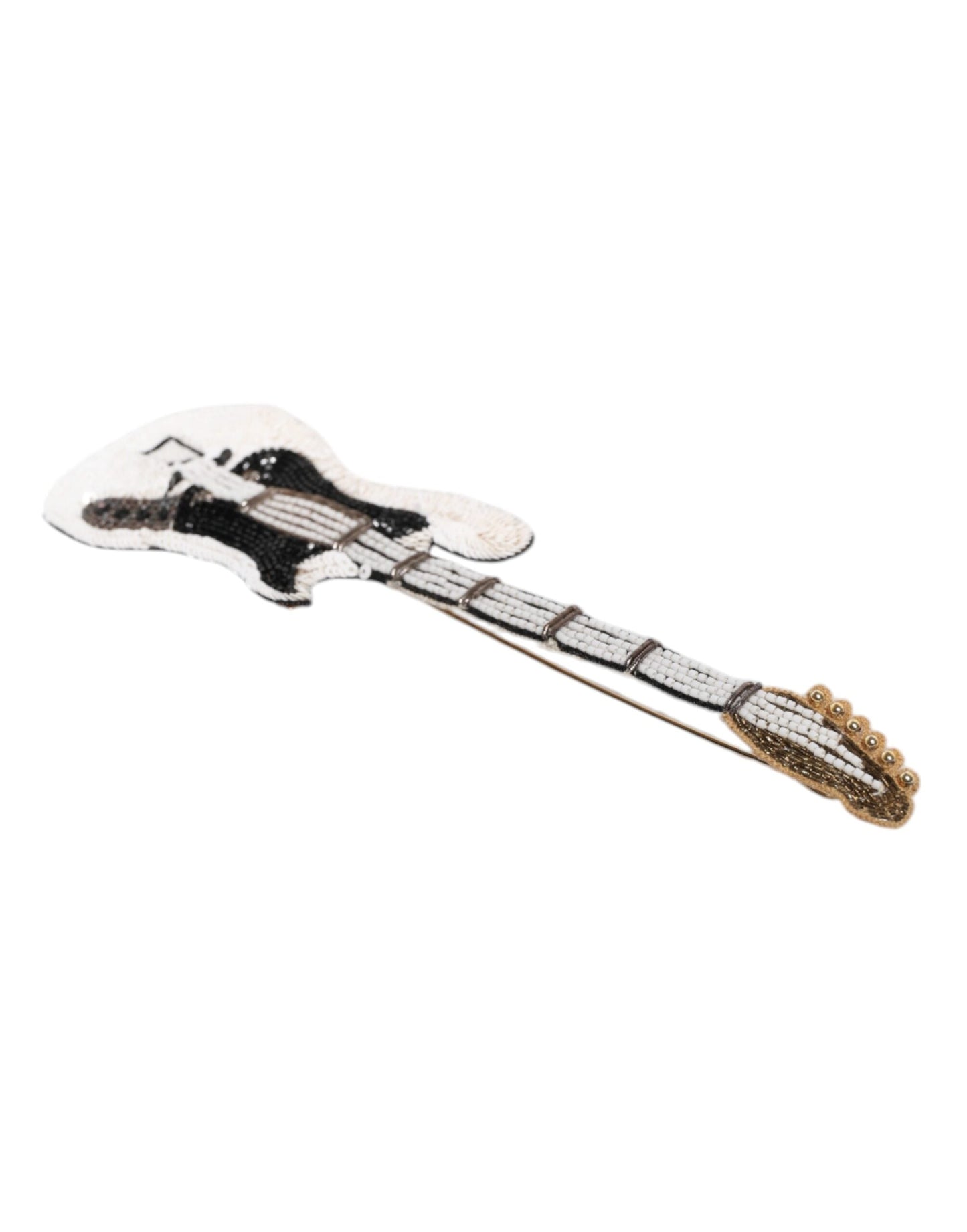 Dolce & Gabbana Gold Brass Logo Beaded Guitar Pin Men's Brooch