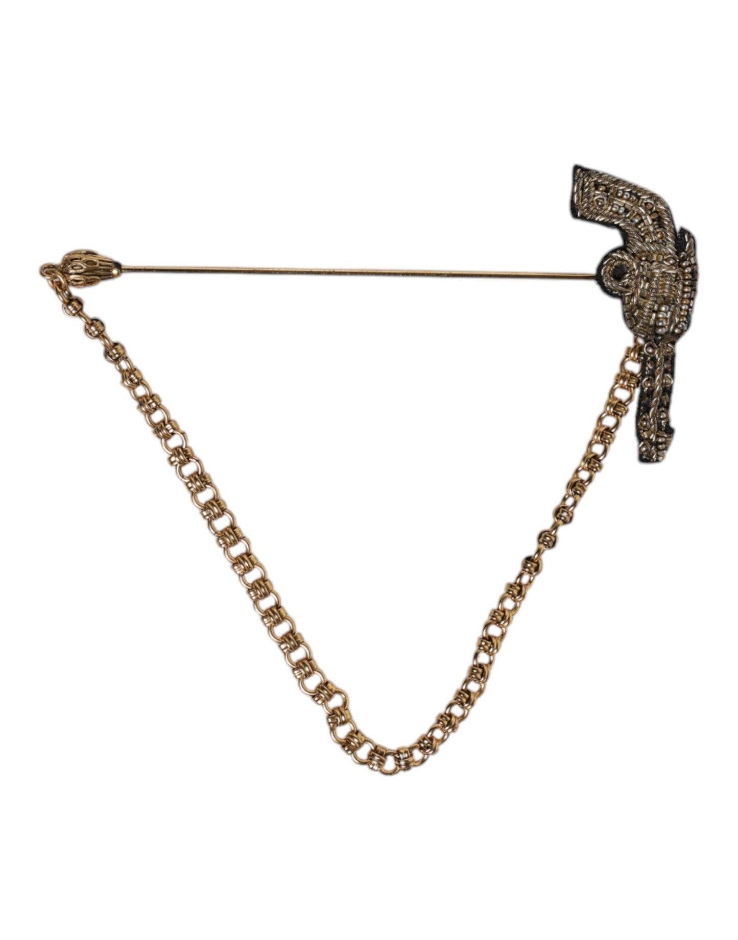 Dolce & Gabbana Black Gold Brass Copper Revolver Brooch Lapel Men's Pin