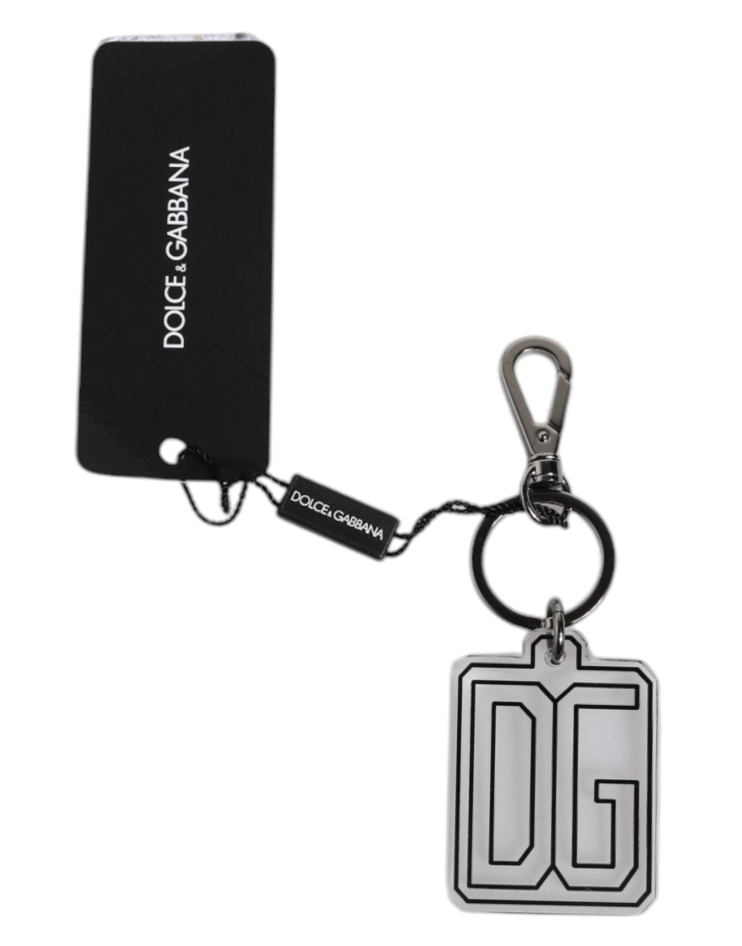 Dolce & Gabbana Gray Black DG Rubber Logo Silver Men's Keychain Men's Keyring