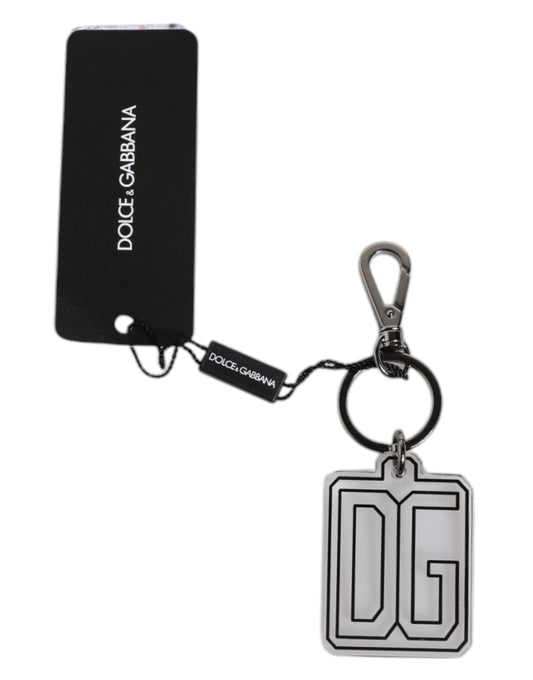 Dolce & Gabbana Gray Black DG Rubber Logo Silver Men's Keychain Men's Keyring