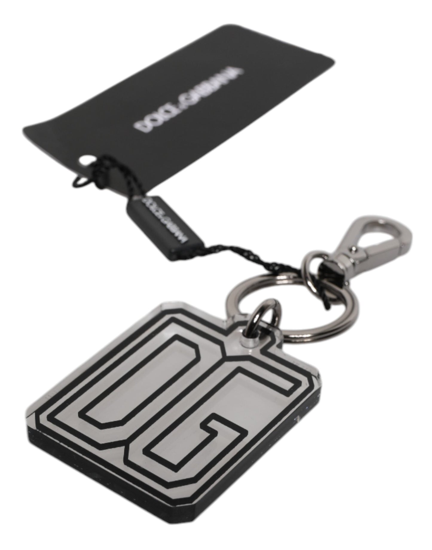 Dolce & Gabbana Gray Black DG Rubber Logo Silver Men's Keychain Men's Keyring