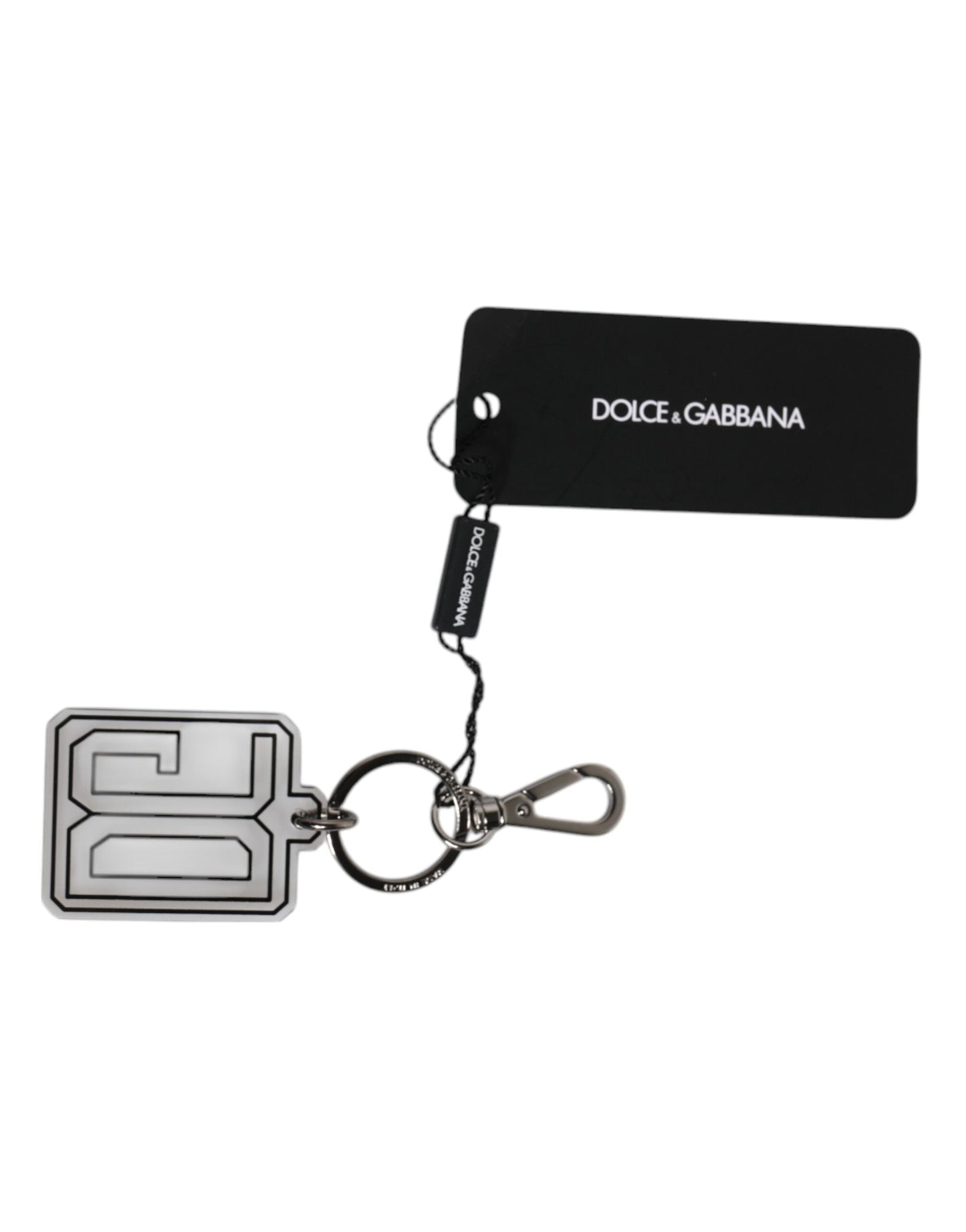 Dolce & Gabbana Gray Black DG Rubber Logo Silver Men's Keychain Men's Keyring