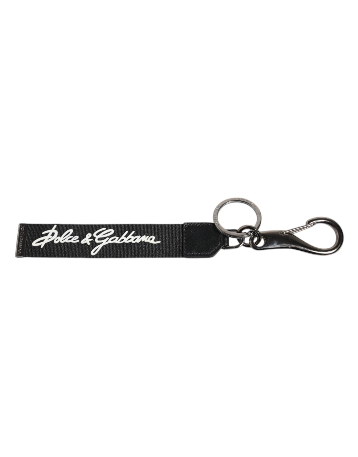 Dolce & Gabbana Black White DG Logo Silver Men Keychain Polyester Men's Keyring