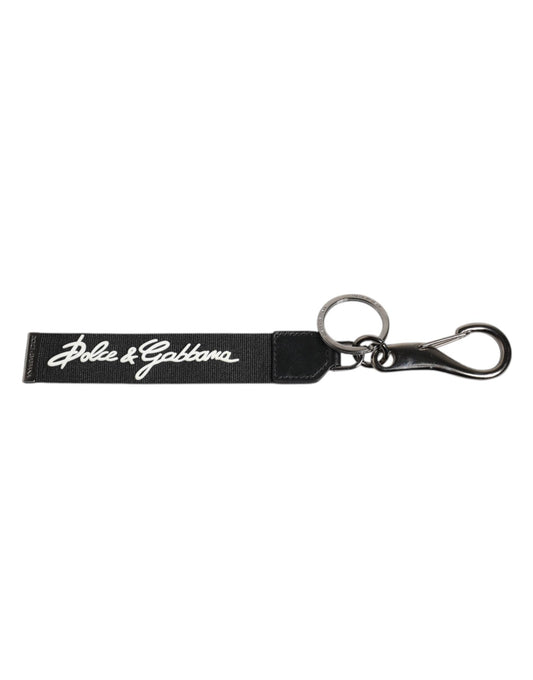 Dolce & Gabbana Black White DG Logo Silver Men Keychain Polyester Men's Keyring