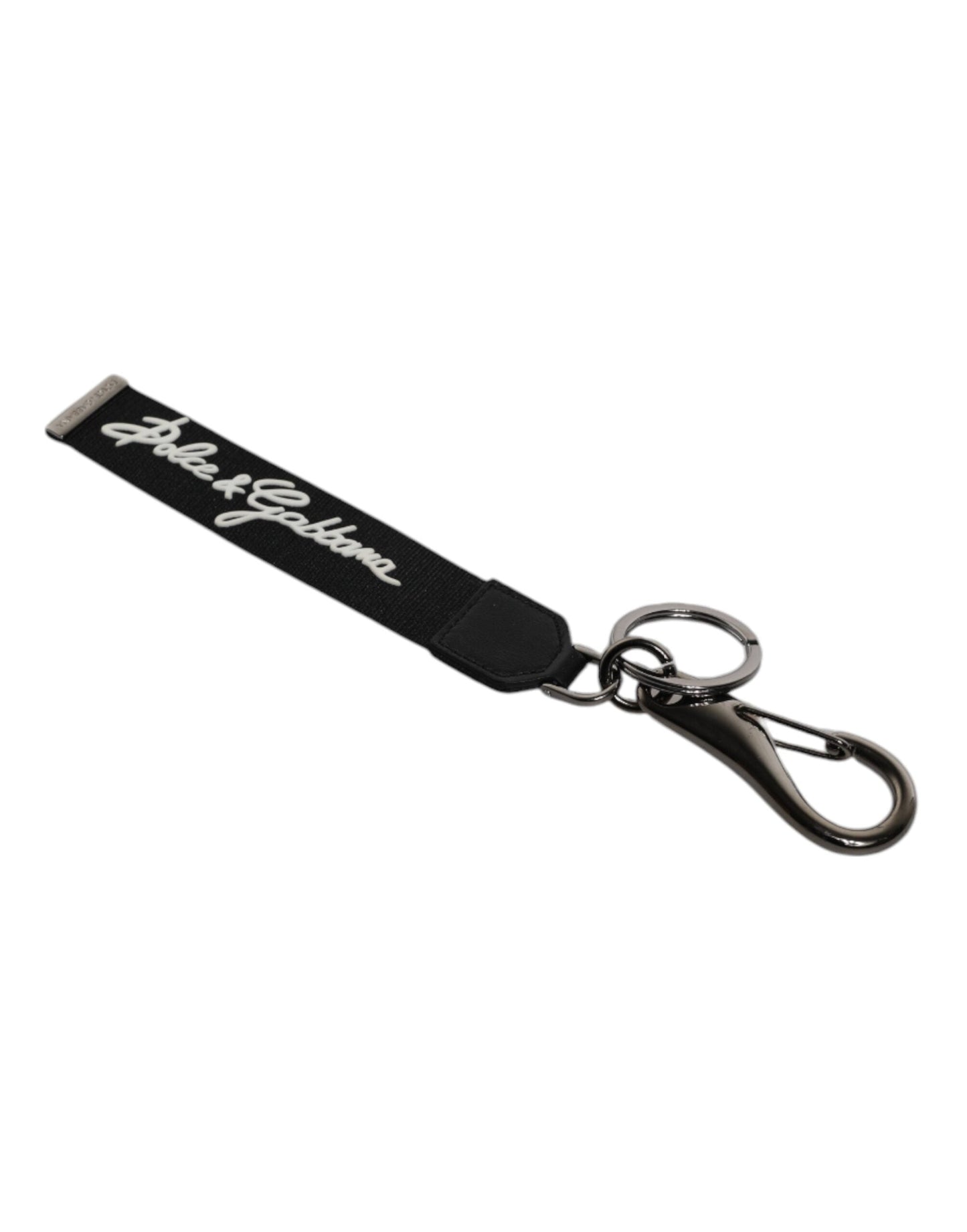 Dolce & Gabbana Black White DG Logo Silver Men Keychain Polyester Men's Keyring