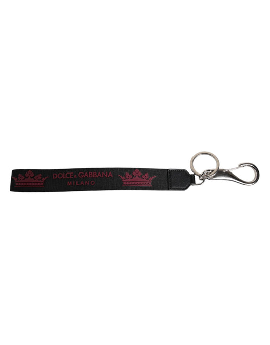 Dolce & Gabbana Black Nylon Logo DG Crown Men's Holder Keychain Men's Keyring