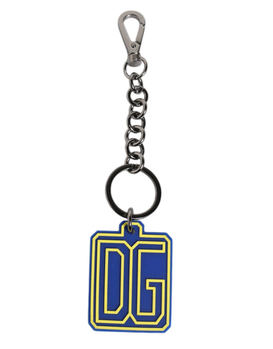 Dolce & Gabbana Blue Yellow DG Rubber Logo Silver Men's Keychain Men's Keyring