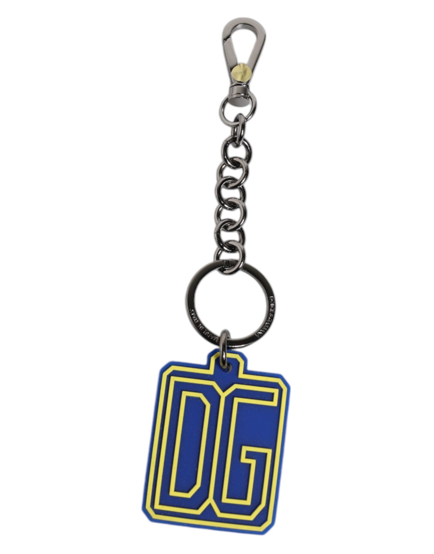 Dolce & Gabbana Blue Yellow DG Rubber Logo Silver Men's Keychain Men's Keyring