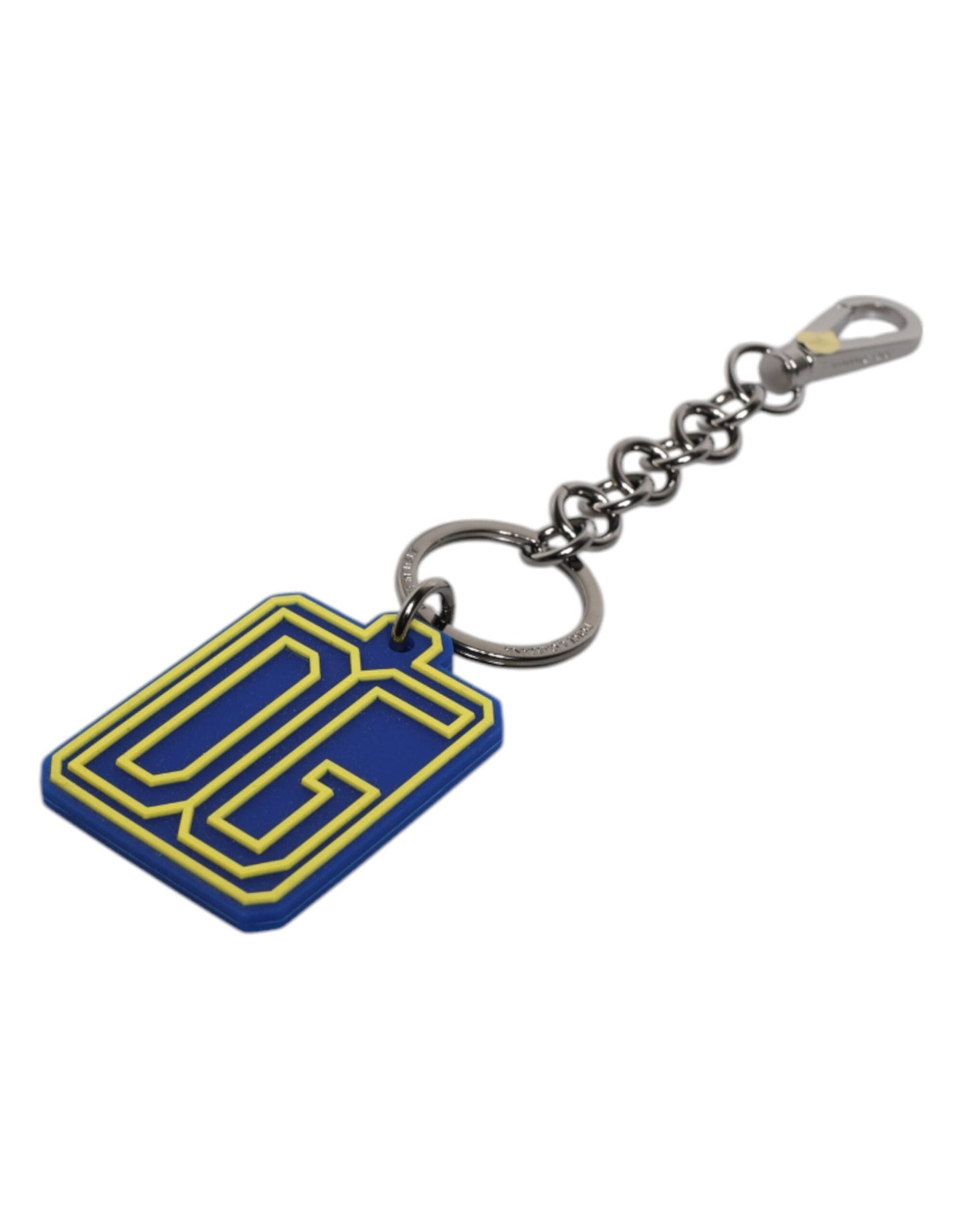 Dolce & Gabbana Blue Yellow DG Rubber Logo Silver Men's Keychain Men's Keyring