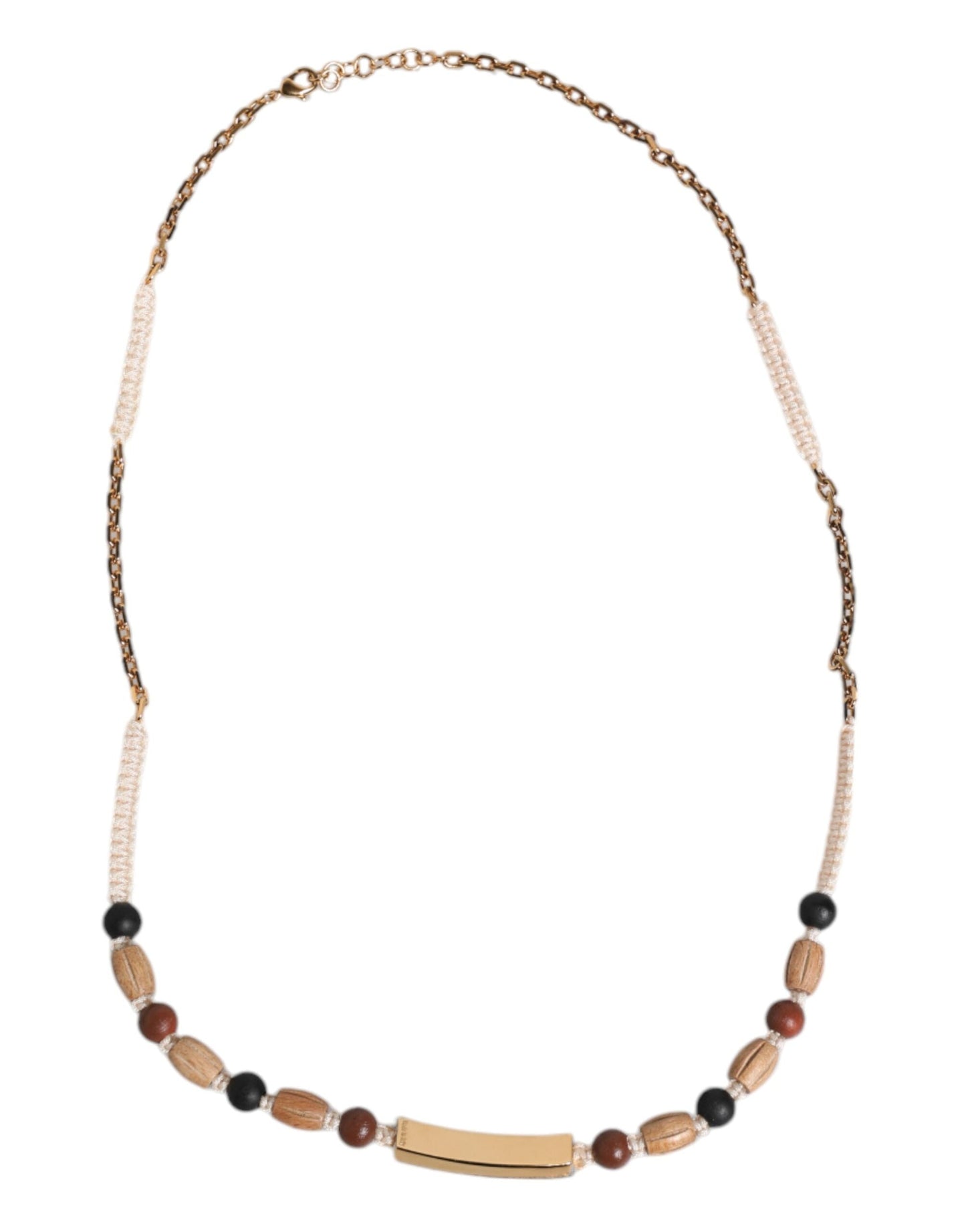 Dolce & Gabbana Black Gold Wooden Beaded Logo Pendant Men's Necklace