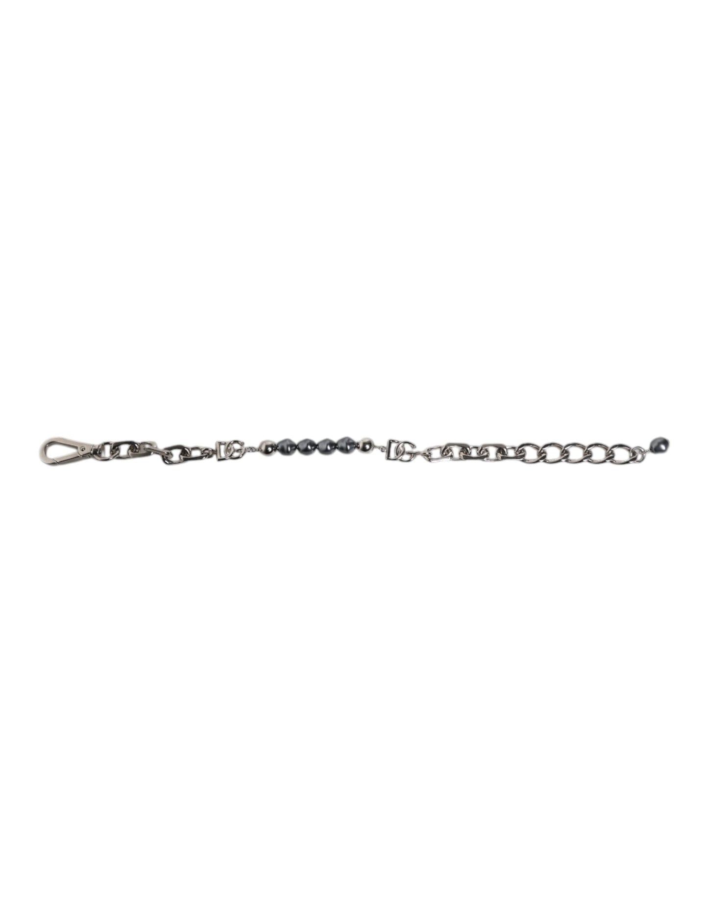Dolce & Gabbana Silver Tone Chain Lobster Clasp Logo Gray Pearls Men's Bracelet