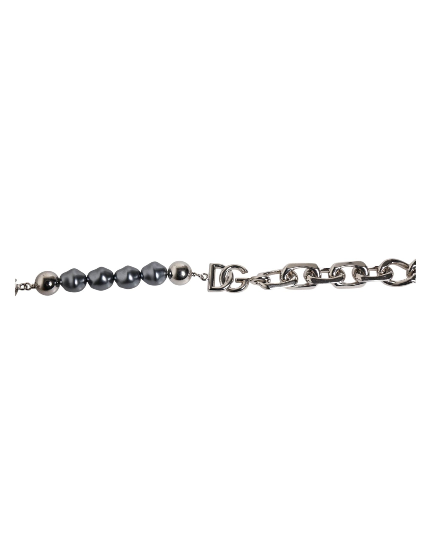 Dolce & Gabbana Silver Tone Chain Lobster Clasp Logo Gray Pearls Men's Bracelet