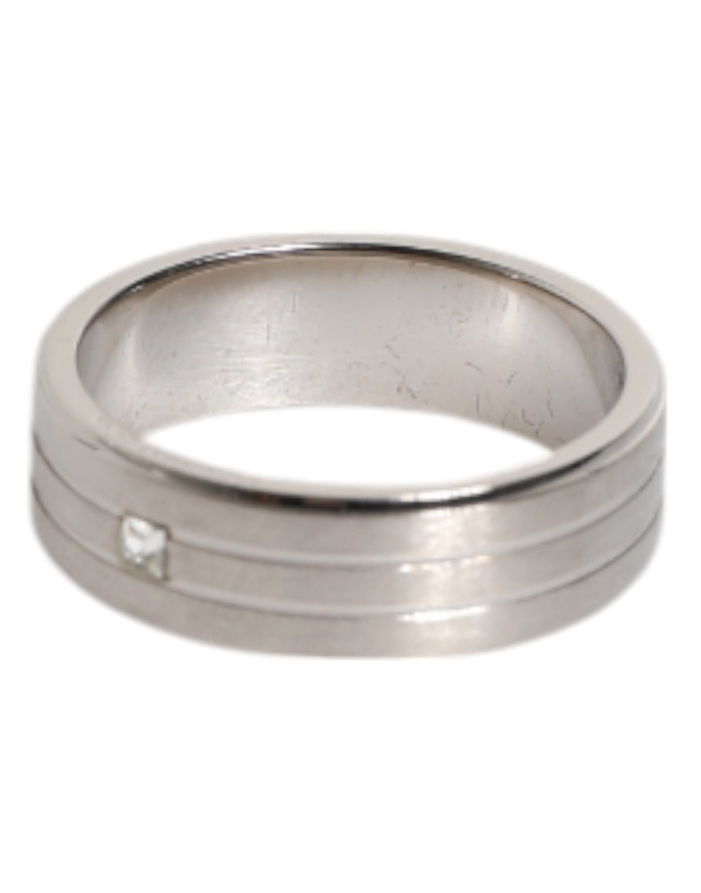 Dolce & Gabbana Silver Tone Brass Clear Crystal DG Logo Men's Ring