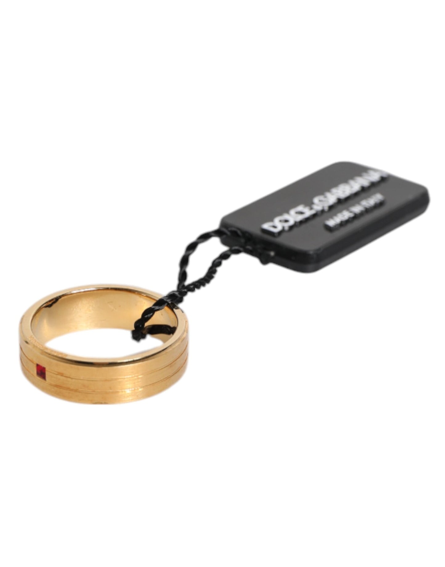 Dolce & Gabbana Gold Tone Brass Red Crystal DG Logo Men's Ring