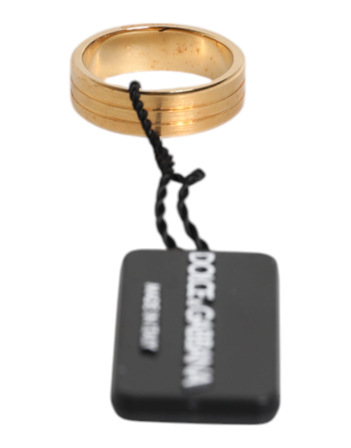 Dolce & Gabbana Gold Tone Brass Red Crystal DG Logo Men's Ring