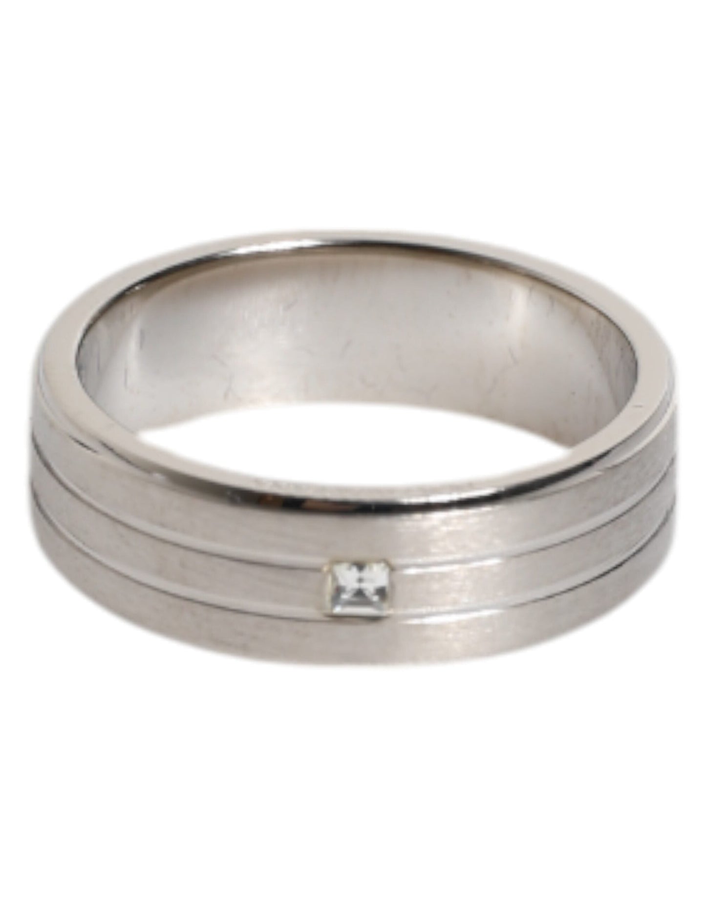 Dolce & Gabbana Silver Tone Brass Clear Crystal DG Logo Men's Ring