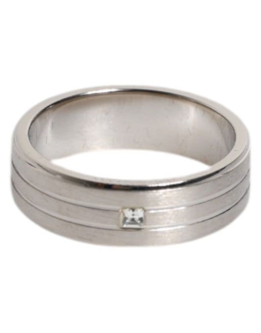 Dolce & Gabbana Silver Tone Brass Clear Crystal DG Logo Men's Ring