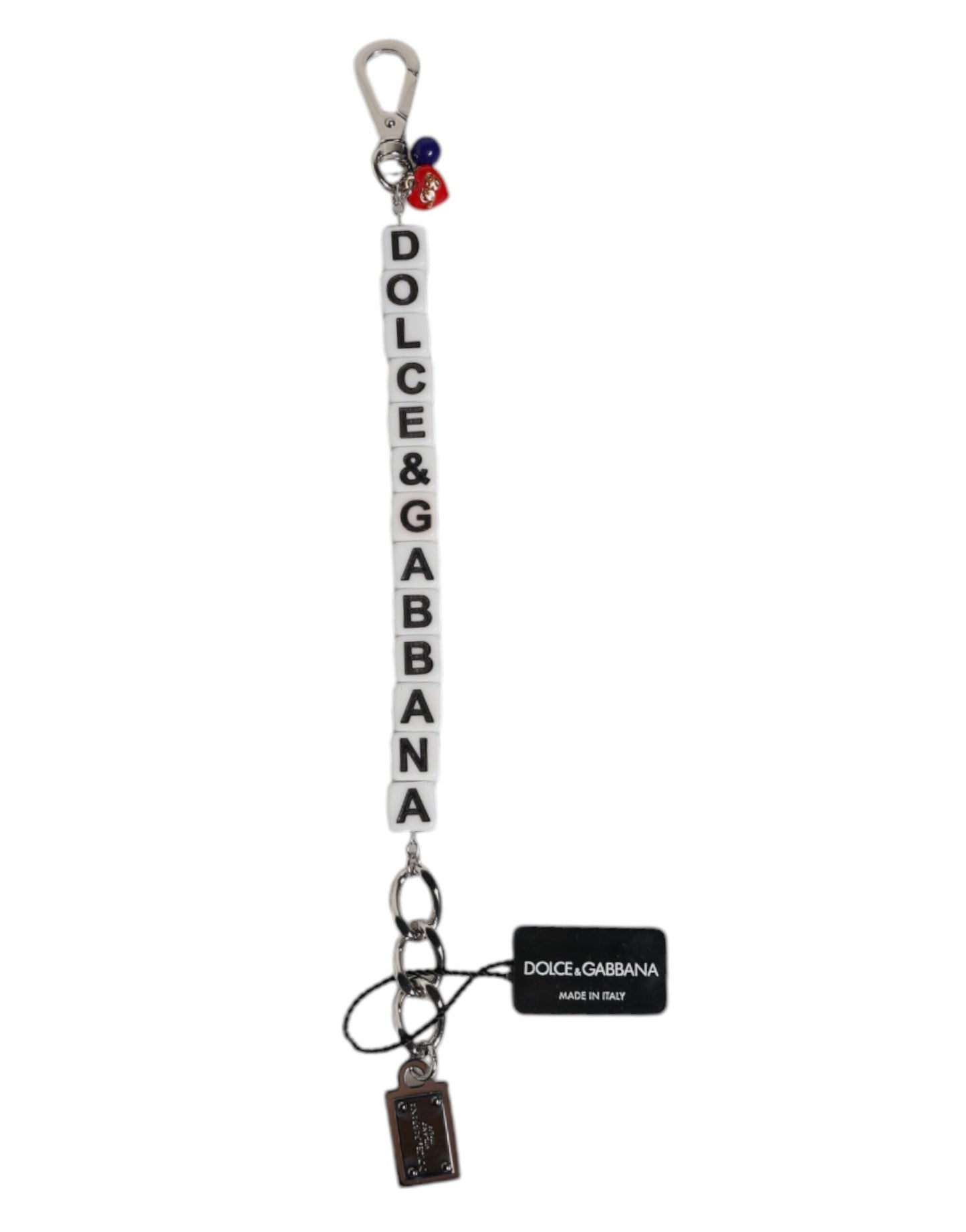 Dolce & Gabbana Silver Brass Chain Dice Logo Embellished Charm Women's Bracelet